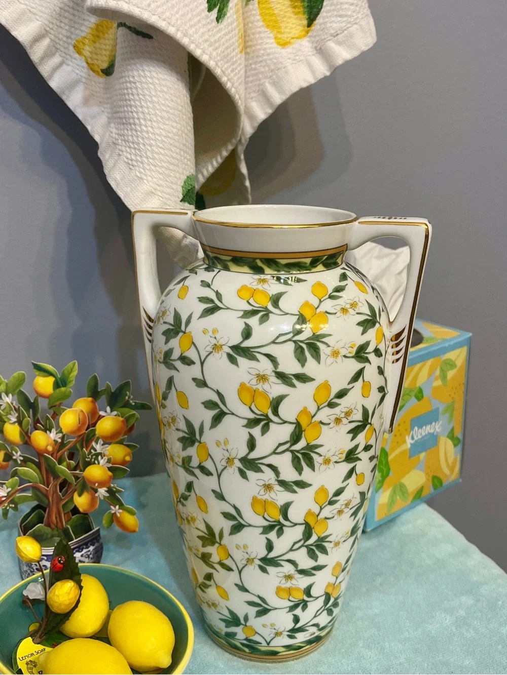 Lemon Motif Porcelain Vase Like New Condition